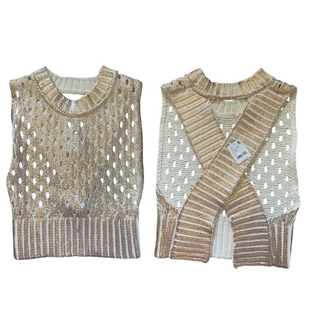 NWT Free People Cream & Gold Metallic See Through Sweater Tank